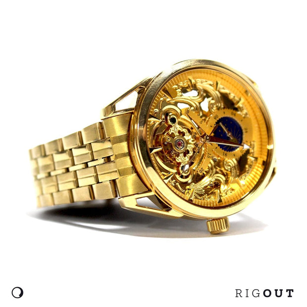 Fitron Skeleton Automatic Moon Graph Working  Golden Chain With golden Dial image 3