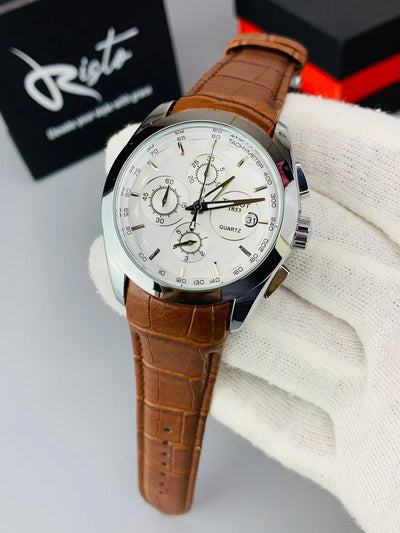 T.Chronograph  Watch Brown Belt white Dial
