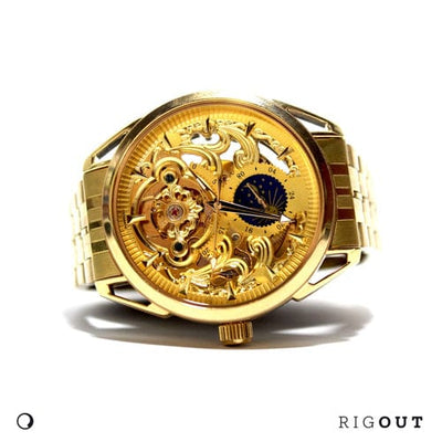 Fitron Skeleton Automatic Moon Graph Working  Golden Chain With golden Dial image 0