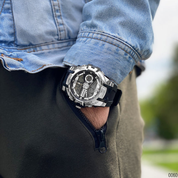 Original Sanda Sport Watch Sliver Dial With Black belt image 5