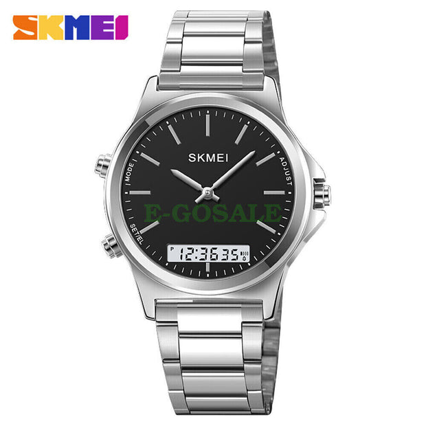 Original SKM latest Dual time Silver Chain With Black Dial image 0