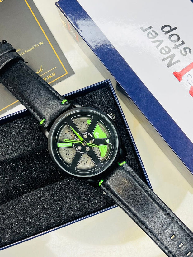 Original allroy rim Watch Black belt with Green dial image 5