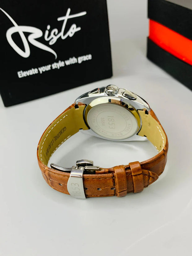 T.Chronograph  Watch Brown Belt Golden  white Dial