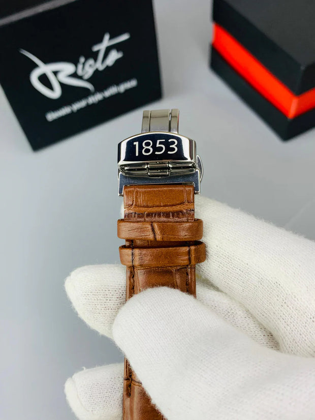 T.Chronograph  Watch Brown Belt Golden  white Dial