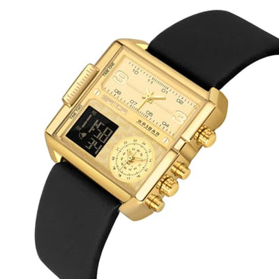 Original Sanda Triple Time Watch Gold Colour with black Belt image 0