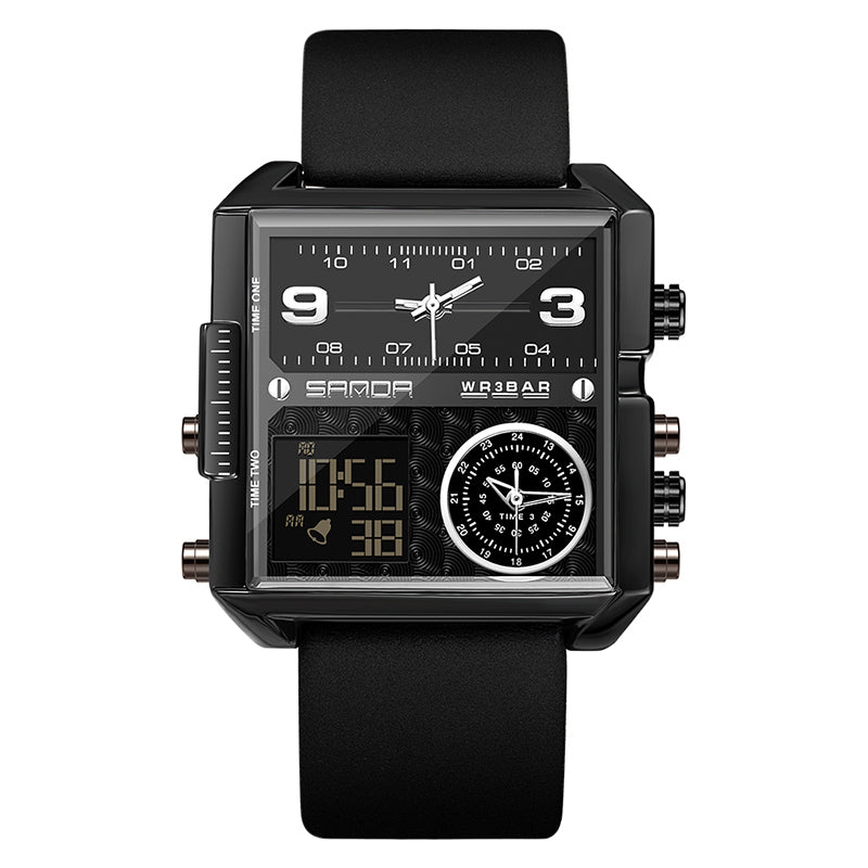 Original Sanda Triple Time Watch Black Colour with black Belt image 3