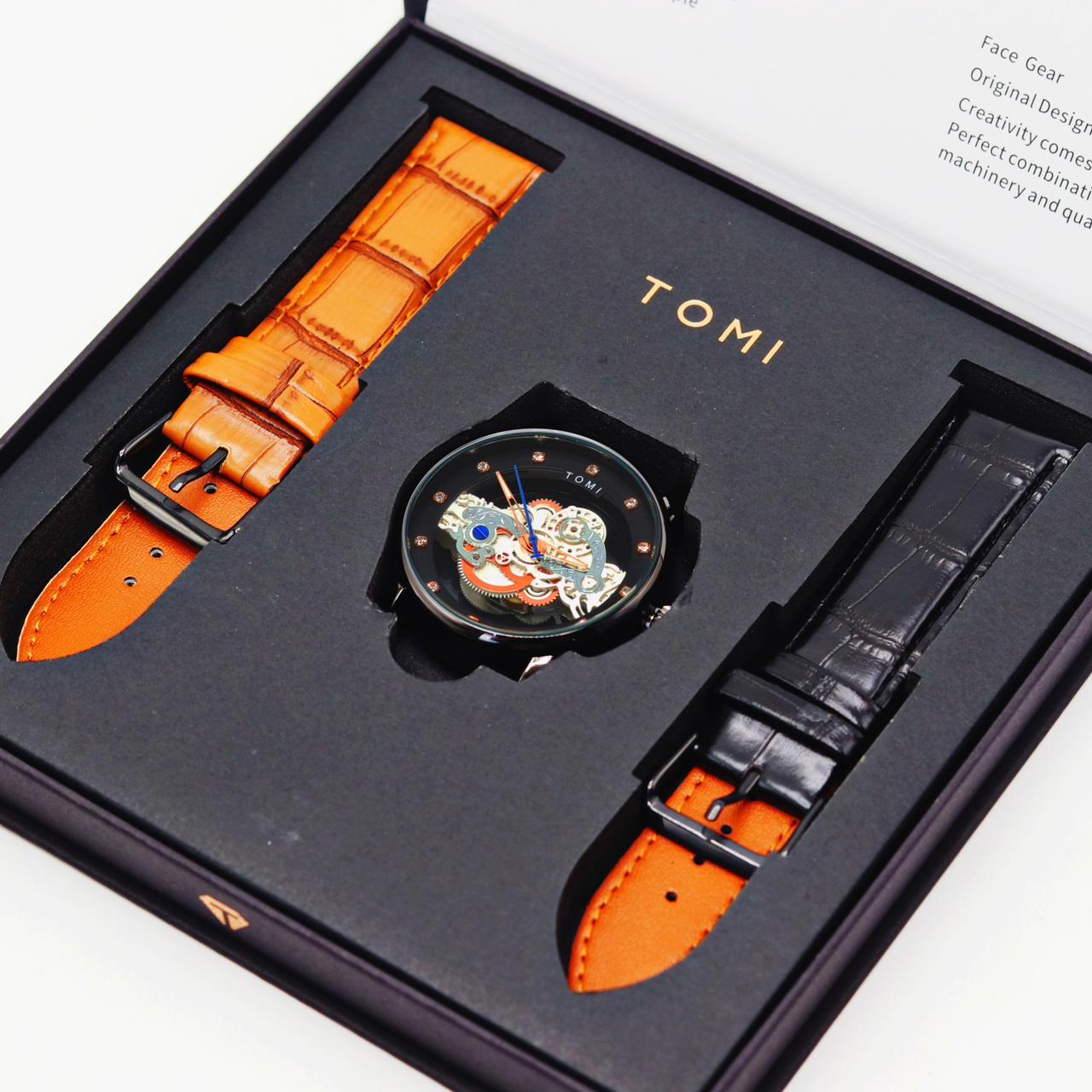 Tomi – FaceGear – Dual Strap –Black Bazel with Black Dial image 2