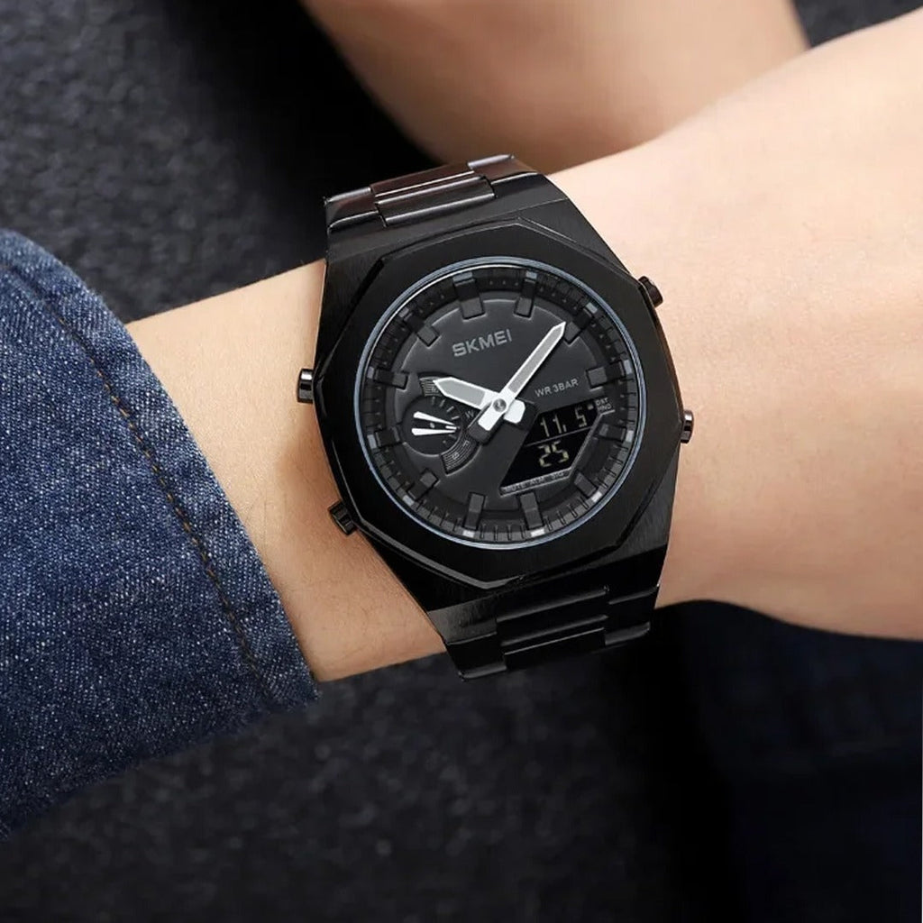 SKM World Time Watch Black with Black Dial