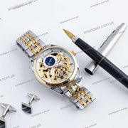 Skeleton Automatic Watch sun moon phase Two chain With White dial