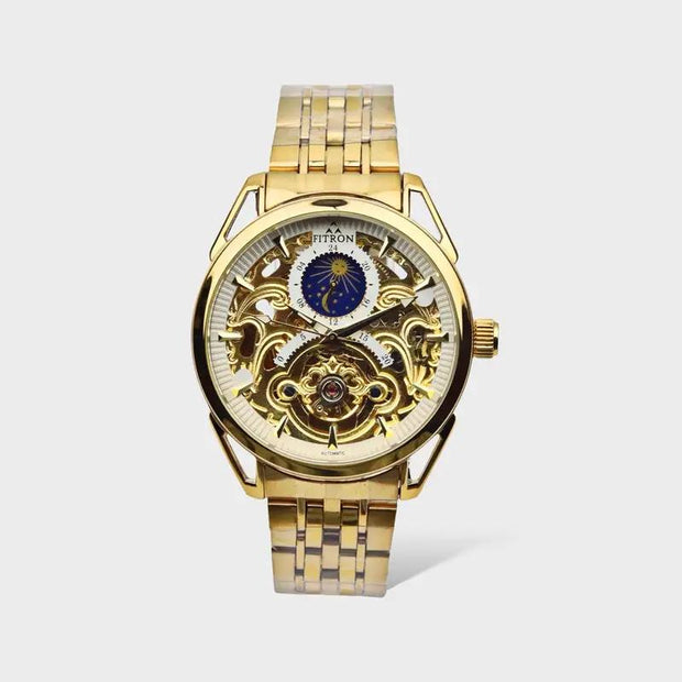 Skeleton Automatic Moon Graph Working  Golden Chain With White Dial image 5