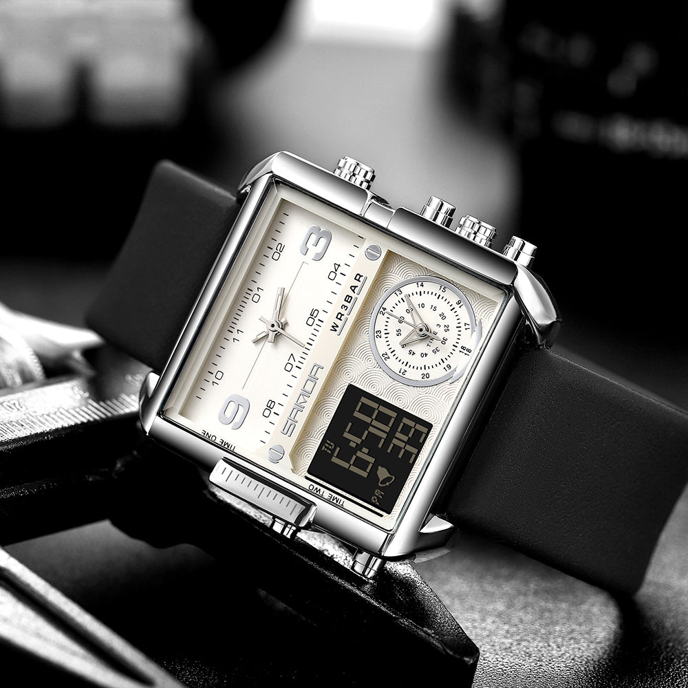 Original Sanda Triple Time Watch Sliver Colour with black Belt image 2