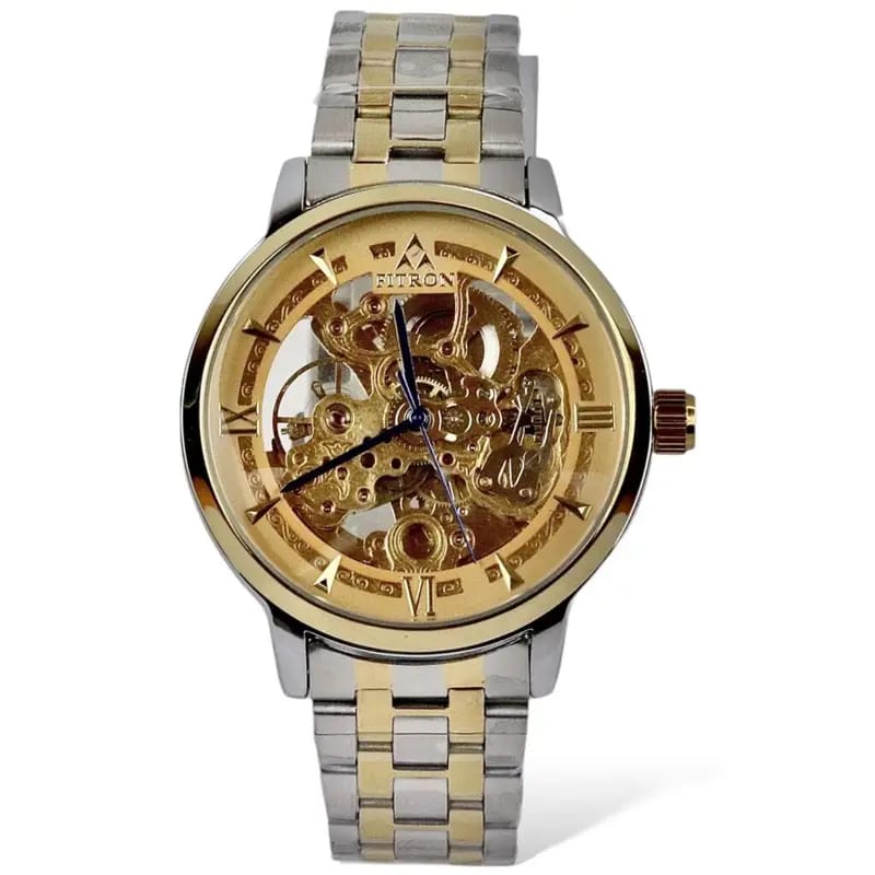 Skeleton Fitron Automatic Watch Two tone Chain  With  golden Dial image 0