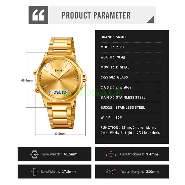 Original SKM latest Dual time Gold Chain With Gold Dial image 2