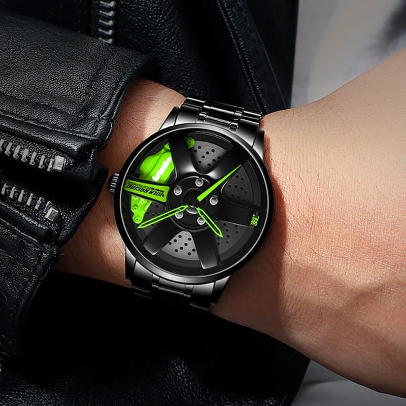 Original allroy rim Watch Black belt with Green dial image 7