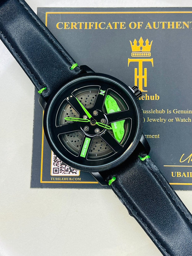 Original allroy rim Watch Black belt with Yellow dial image 1