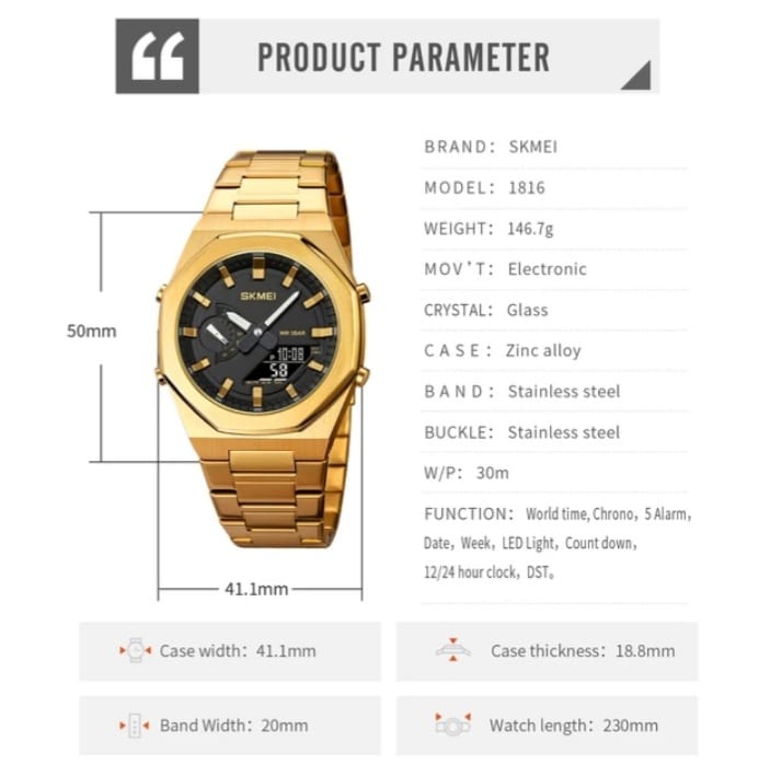 Original SKM World Time Watch Gold image 2