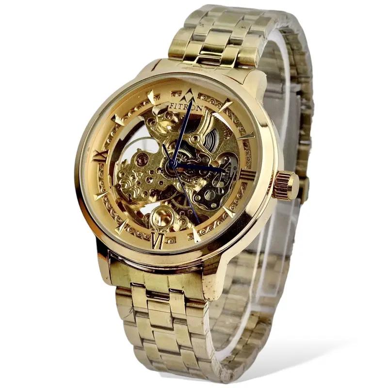 Skeleton fitron Automatic Watch Golden  Chain  With  golden Dial image 1